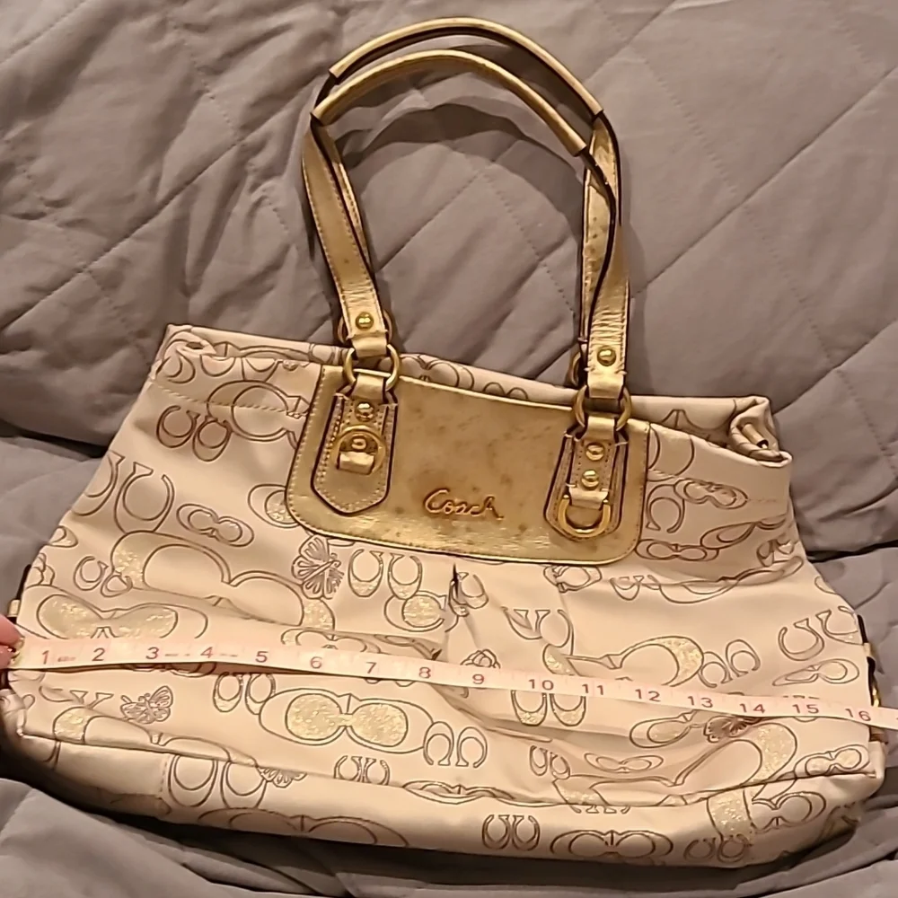 Coach gold detail beige bag